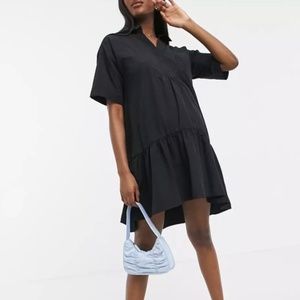 Smock Shirt Midi Dress - Black